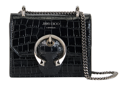 Paris Mini Croc Embossed Crossbody Bag, &pound;310, Handbags, Black, Leather, Front view